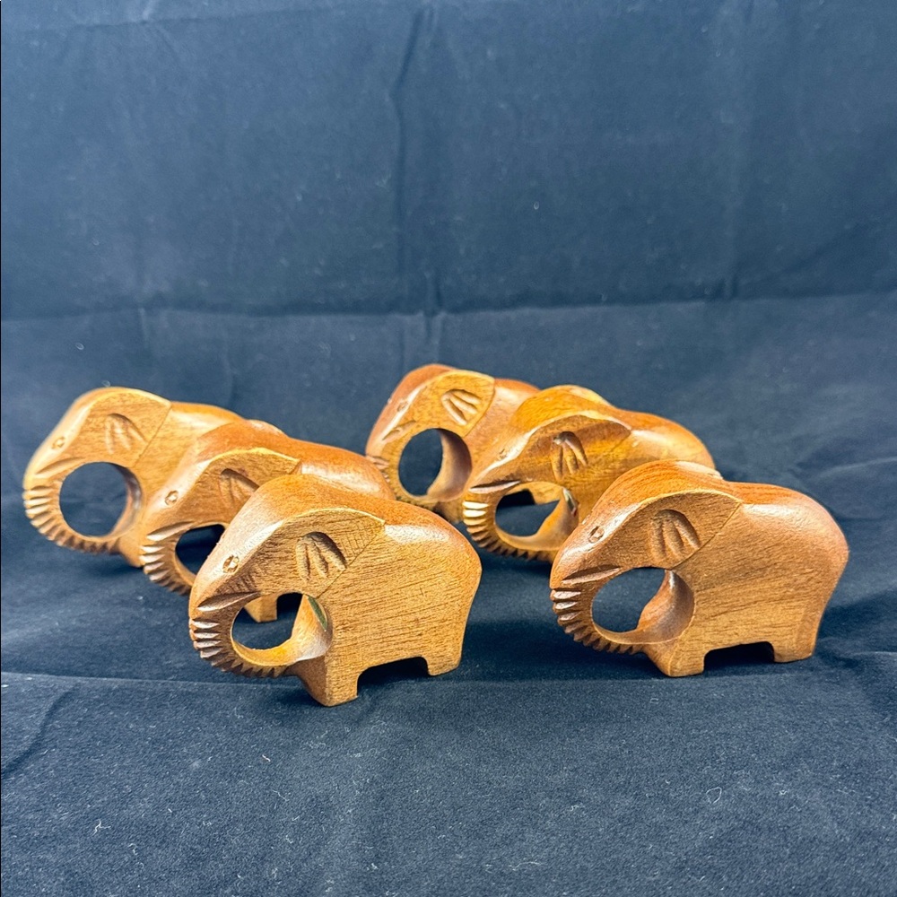 Vintage Artisan Folk Boho WoodenTeak Elephant Napkin Holders